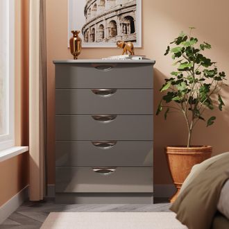 Lewis's Camden 5 Drawer Chest in Grey Gloss & Dusk Grey - Ready Assembled - Lewiss Home | TJ Hughes