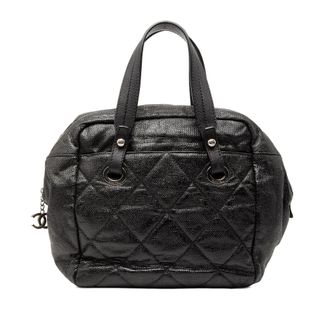 Chanel Pre-owned Womens Quilted Coated Canvas Paris Biarritz Bowler Bag - Black Textile - One Size