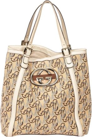 Gucci Beige & Ivory Anchor Print Canvas Large Britt Tote (Authentic Pre-Loved)