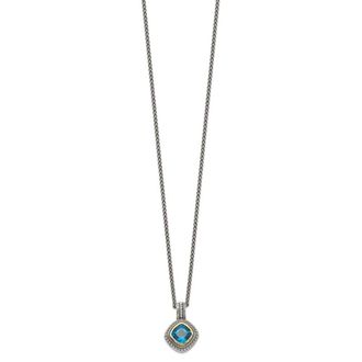 Diamond2Deal Sterling Silver with 14K Accent Cushion Bezel London Blue Topaz Pendant Necklace