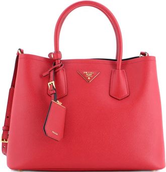 Prada Double Saffiano leren medium shopper - Rood