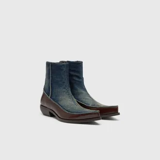 Diesel D-Frido-Western ankle boots in leather and denim - Boots - Man - Blue