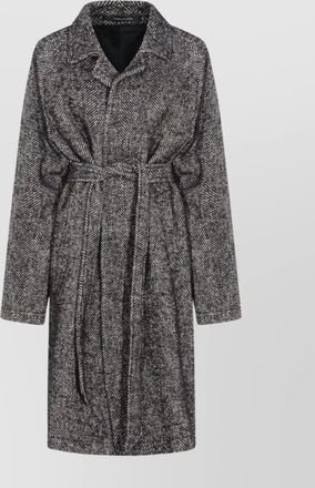 Tagliatore herringbone pattern mid-length coat belted