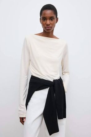 House of Dagmar Long Sleeve Square Neck Top In Cream White