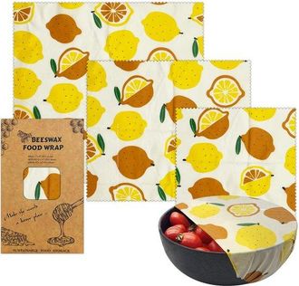 OEM Juego De 3 Pa&ntilde;os De Cera De Abeja Para Alimentos Con Un Alegre Estampado De Limones Tres Tama&ntilde;os: Peque&ntilde;o, Envases Reutilizables Sin Pl&aacute;stico Pan