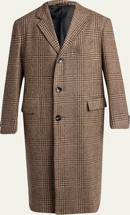 Kiton Mens Glen Plaid Cashmere and Virgin Wool Overcoat