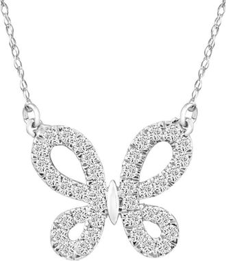 Pompeii3 1/2Ct Natural Diamond Butterfly Pendant 10k White Gold Womens 18 Necklace