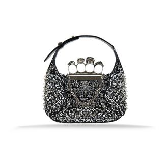 Alexander McQueen Handbags, female, Black, ONE SIZE, Studded Leather Crossbody Bag Magnetic Closure