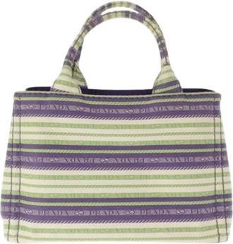 Prada Pre-owned Borsa a Mano a Righe in Tela - - Pre-owned - Donna - Viola - ONE SIZE