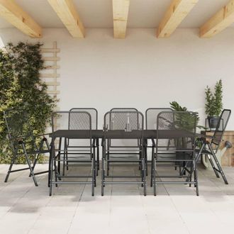 Berkfield Home 9 Piece Garden Dining Set Anthracite Metal Mesh in Black