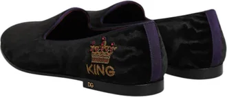 Dolce & Gabbana Black DG Crown Embroidery Loafers Slip On Mens Shoes