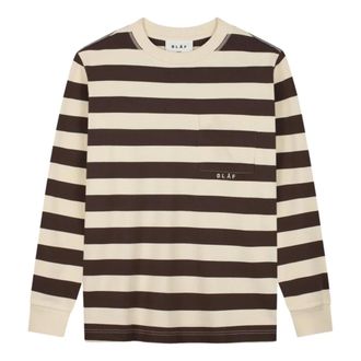 Olaf Hussein Tops, Heren, Bruin, XL, Gestreepte Rib Crewneck Sweater in Bruin