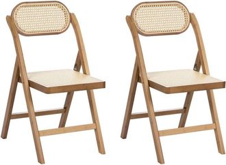 Beliani Set of 2 Dining Chairs Brown Bamboo Wood PE Rattan Folding Boho Style Kitchen Dining Room ORAISON