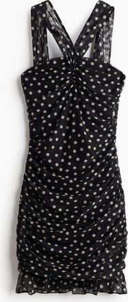 H&M Meshkleid mit Raffungen - Schwarz/Polka Dots