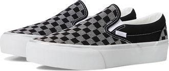 Vans Classic Slip-On Platform Slip on Shoes Metallic Checkrbrd Black : Mens 10 - Womens 11.5 Medium, Canvas