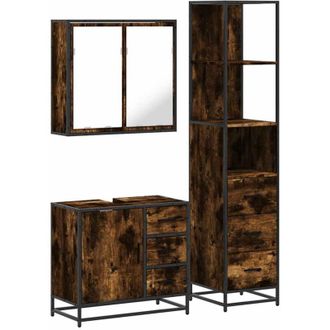 vidaXL Vidaxl - Set De Muebles Ba&ntilde;o 3 Pzas Madera Contrachapada Roble Ahumado