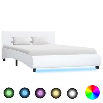 vidaXL Estructura De Cama Con Led Cuero Sint&eacute;tico Blanco 140x200 Cm Vidaxl