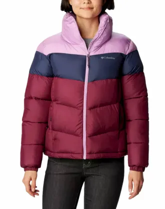 Columbia Womens Puffect Color Blocked Jacket In Marionberry/nocturnal/gumdrop