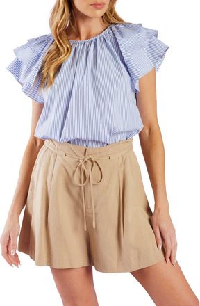 Flying Tomato Striped Woven Flutter Sleeve Top in Blue/White at Nordstrom Rack, Size Medium