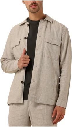 Profuomo Overhemden, Heren, Beige, L, Katoen, Overshirt Co/Linen