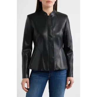 Via Spiga Zip Front Faux Leather Jacket in Black at Nordstrom, Size X-Large
