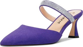 Castamere Women Mid Heel Pointed Toe Slip-on Pumps Court Shoe Rhinestone Crystal Mules Shoes Wedding Prom 6.5 CM Heels Purple 8 UK