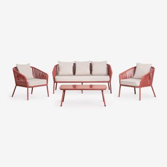 Sklum Conjunto De Jard&iacute;n Con Sof&aacute; De 2 Plazas, 2 Sillones En Cuerda Trenzada Y Mesa De Centro Arhiza Sklum