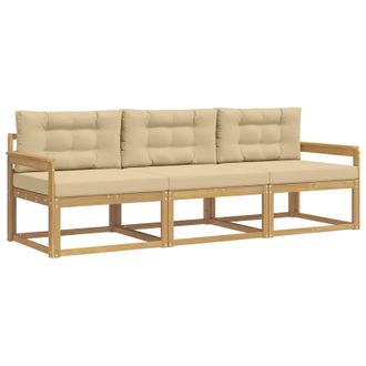 vidaXL Conjunto De Sof&aacute;s De Exterior Con Coj&iacute;n 3 Pcs Y Beige Poli&eacute;ster Vidaxl
