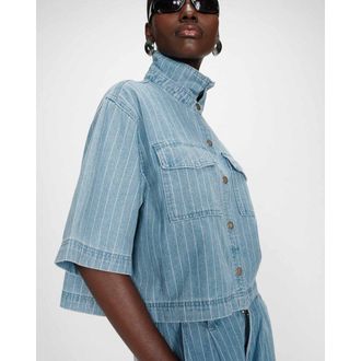 Grace & Mila VITA gestreept denim hemd met korte mouwen