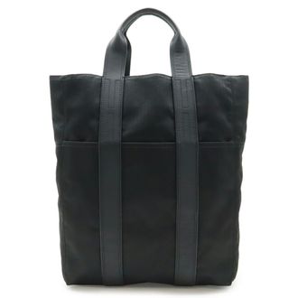 Herm&egrave;s Black Toile Chevron Handbag Tote Bag (Pre-Owned)