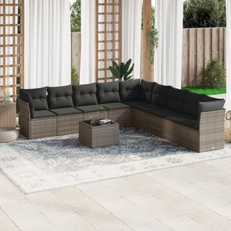 vidaXL Set De Sof&aacute;s De Jard&iacute;n 10 Pzas Con Cojines Rat&aacute;n Sint&eacute;tico Gris Vidaxl