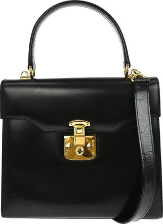 Gucci Vintage Lady Lock Top Handle Bag Leather Black Leather Handbag (Pre-Owned)