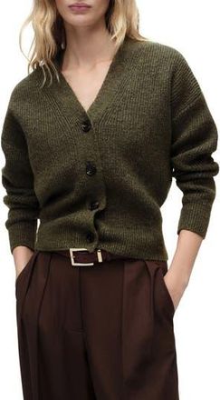 Mango V-Neck Rib Cardigan in Khaki Green at Nordstrom Rack, Size Medium