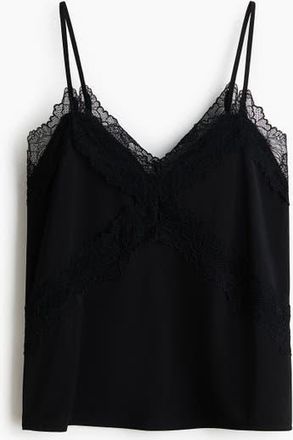 H&M Lace-trimmed Ponte-di-roma Strappy Top in Black at Nordstrom, Size X-Large