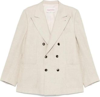 Valentino Dubbelrijige Linnenmix Blazer - Heren - Blazers - Beige - L - Linnen - Jassen