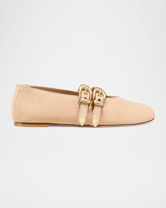 Stuart Weitzman Maven Suede Buckle Mary Jane Ballerina Flats