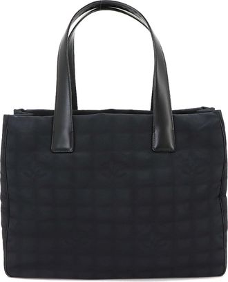 Chanel Black Nylon Jacquard Leather Handbag Tote Bag (Pre-Owned)