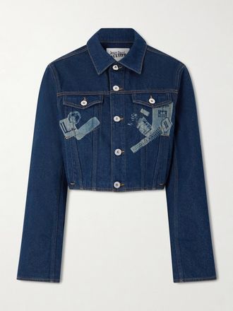 Jean Paul Gaultier Giacca Cropped In Denim Stampato - Blu