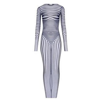 Jean Paul Gaultier Gowns, female, Multicolor, Size: XS Ankle-Length Semi-Sheer Stripe Dress