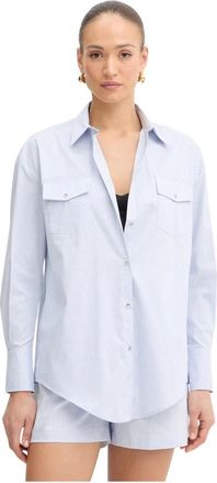 Fracomina Gestreept Popeline Shirt - Dames - Overhemden - Blauw - M - Katoen - Overhemden