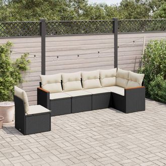 vidaXL Vidaxl - Set De Sof&aacute;s De Jard&iacute;n 6 Piezas Y Cojines Rat&aacute;n Sint&eacute;tico Negro