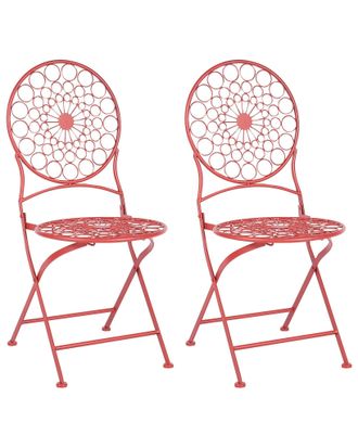 Beliani Beliani - Set Di 2 Sedie Da Bistrot Da Giardino Pieghevoli In Metallo Stile Provenzale Rosso Scario