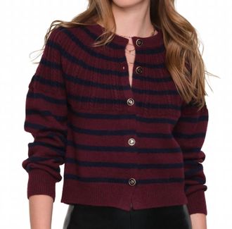Heartloom Selene Stripe Knit Cardigan In Merlot