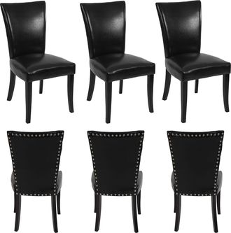 Hhg Juego De 6 Sillas De Comedor Chesterfield, Silla De Cocina, Remaches Con Certificado Mvg, Piel Sint&eacute;tica, Negro, Patas Oscuras
