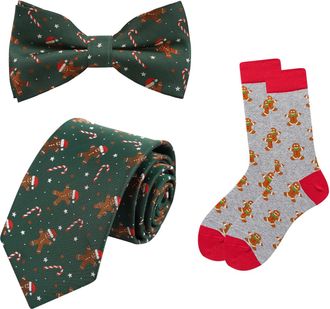 Alizeal Mens Novelty Necktie Bow Tie and Socks Set Perfect for Christmas Tie Set, 076-038