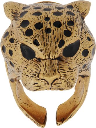 Roberto Cavalli Gold-Tone Crystal Panther Head Ring, SIze 12