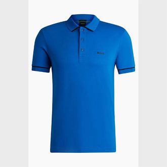 HUGO BOSS Mens Paule Interlock Cotton Slim Fit Polo Shirt - Blue - Size: 42