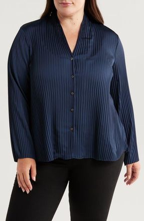Nic+Zoe Pleat Satin Shirt in Dark Indigo at Nordstrom, Size 3X