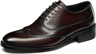 Generic Mens Lace Up Wingtip Brogue Oxfords Low Block Heel Formal Shoes Pointed Toe Wedding Party Prom Shoes,Brown,8.5 UK