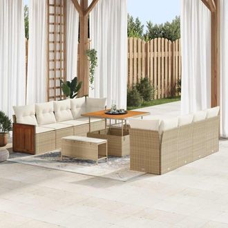 vidaXL Conjunto De Sof&aacute; De Jard&iacute;n Con Coj&iacute;n 11 Pcs Beige Y Crema